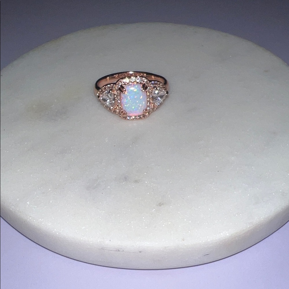 Bomb Party October Elegant Opal and Diamond cz Ring